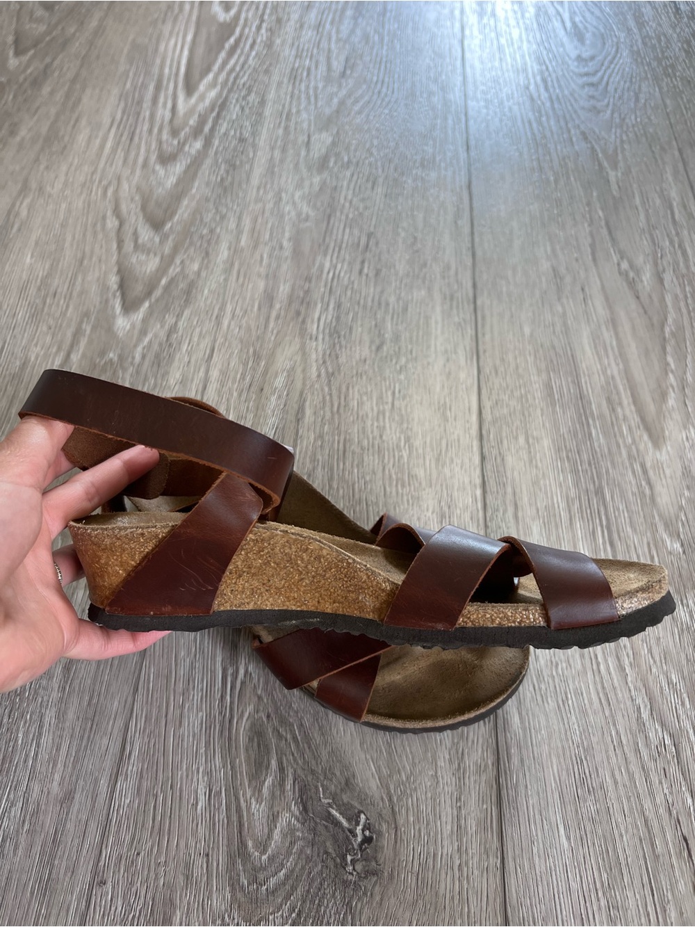Birkenstock Papillio Lola Cognac Leather Wedge Sandals - Picture 6 of 11